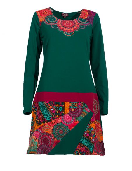 Vestido malla 97% algodón 3% elastano patch y estampado