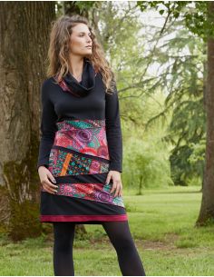 Vestido malla 97% algodón 3% elastano estampado cuello bola