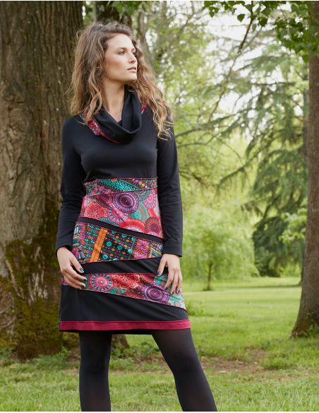 Vestido malla 97% algodón 3% elastano estampado cuello bola