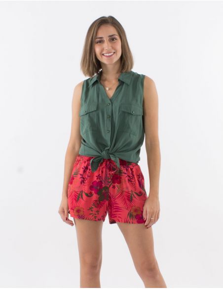 Pantalon corto viscosa estampado tropical