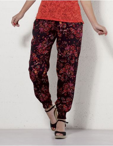 Pantalon viscosa bajo smocke estampado rock