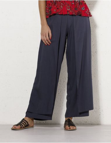 Pantalon viscosa falso pareo liso media cintura elastica