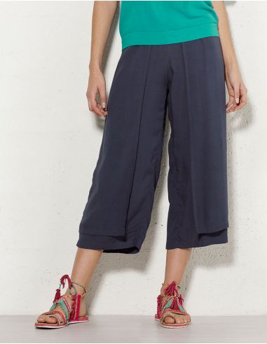 Pantalon 3/4 viscosa falso pareo liso media cintura elastica