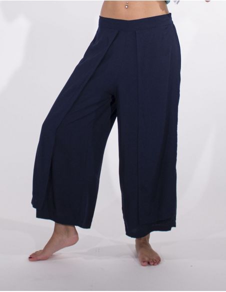 Pantalon 3/4 viscosa falso pareo liso media cintura elastica