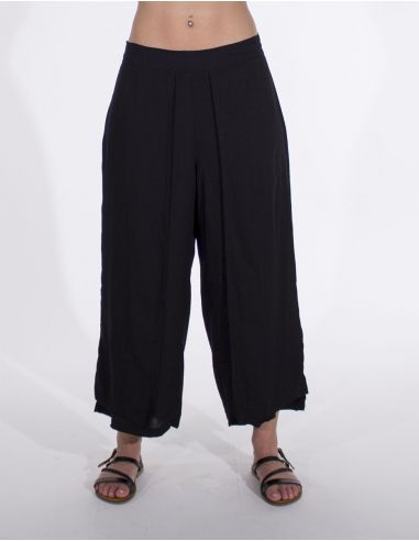Pantalon 3/4 viscosa falso pareo liso media cintura elastica