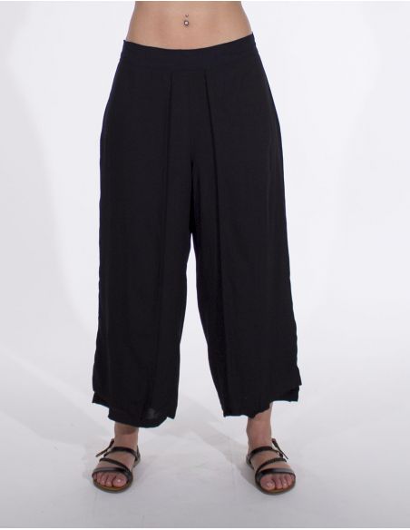 Pantalon 3/4 viscosa falso pareo liso media cintura elastica