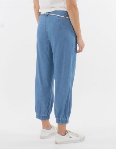 Pantalon corto 64% algodon 36% viscosa jean cintura con cordon