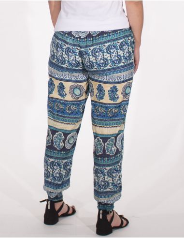 Pantalon viscosa bajo smocke estampado indien 