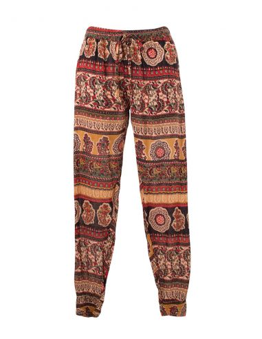 Pantalon viscosa bajo smocke estampado indien 