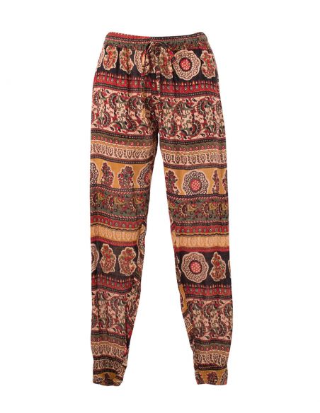 Pantalon viscosa bajo smocke estampado indien 
