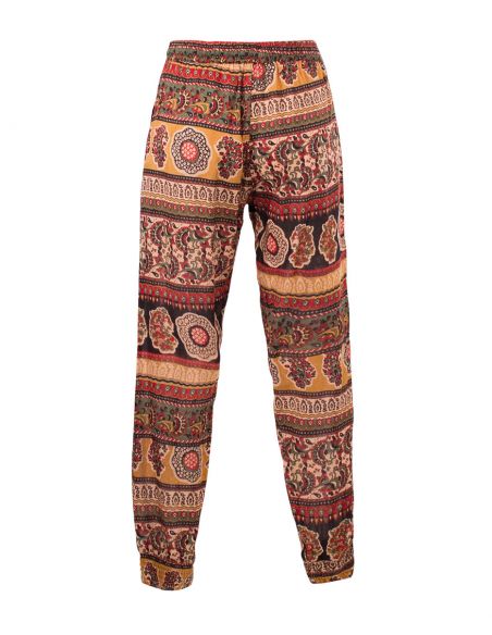 Pantalon viscosa bajo smocke estampado indien 