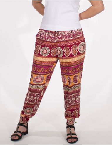 Pantalon viscosa bajo smocke estampado indien 