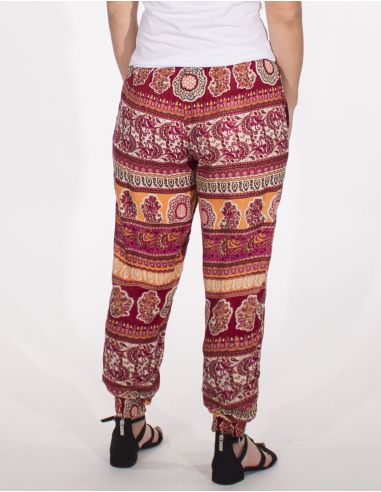 Pantalon viscosa bajo smocke estampado indien 