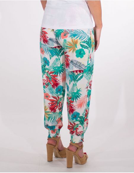 Pantalon viscosa bajo smocke estampado vegetal