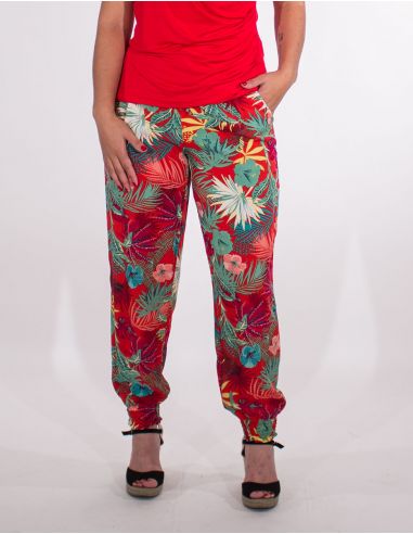 Pantalon viscosa bajo smocke estampado vegetal