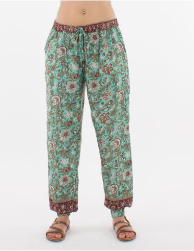 Pantalon poliester estampado flores