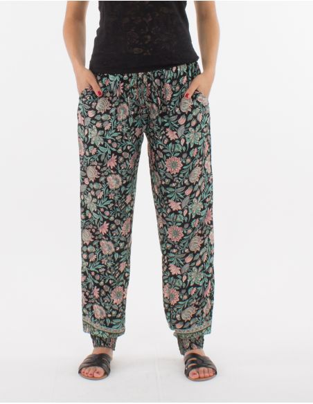 Pantalon poliester estampado flores