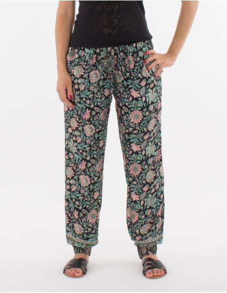 Pantalon poliester estampado flores