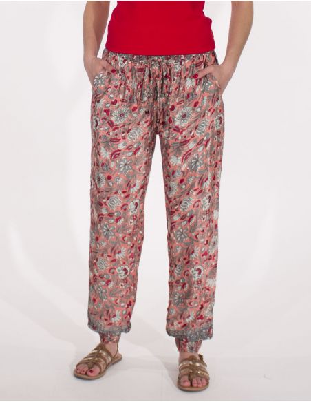Pantalon poliester estampado flores