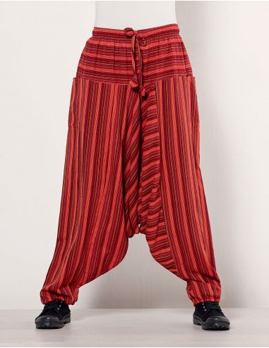 Sarouel algodon raya mixto cintura elastica bolsillos 