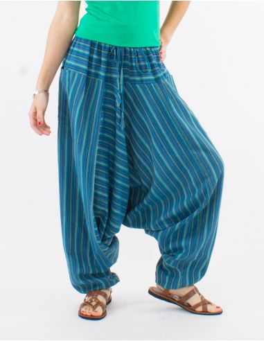 Sarouel algodon raya mixto cintura elastica bolsillos 