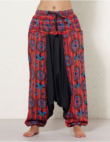 Sarouel algodon raya estampado y liso mixto