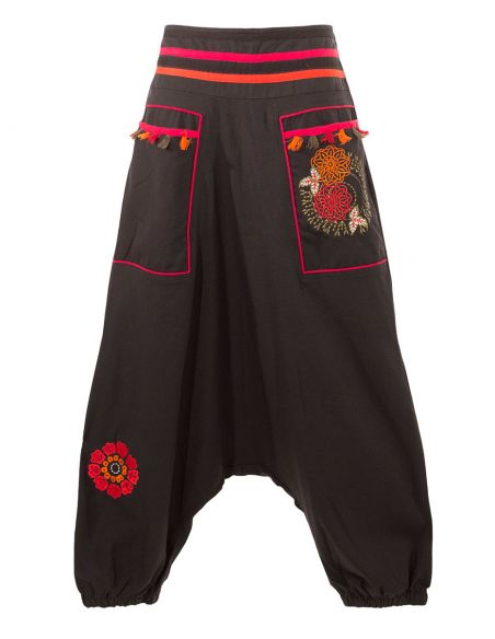 Sarouel algodón con bordados y pompones