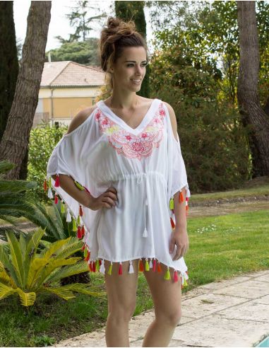 Poncho viscosa pompones de colores