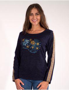 Jersey malla 95% poliester 5% elastano bordado con galons mangas 