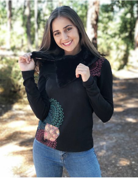 Jersey malla 97% poliester 3% elastano cuello pelo sintetico 