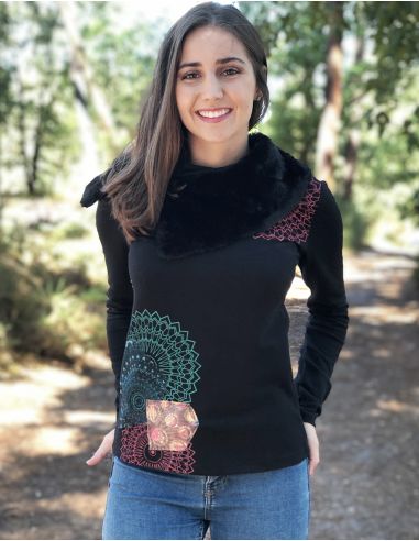 Jersey malla 97% poliester 3% elastano cuello pelo sintetico 