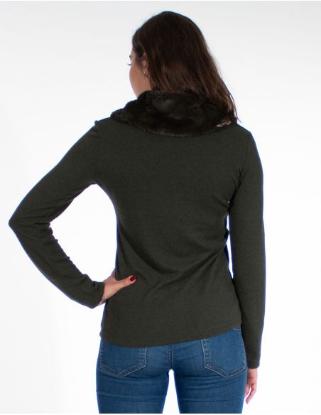 Jersey malla 97% poliester 3% elastano cuello pelo sintetico 