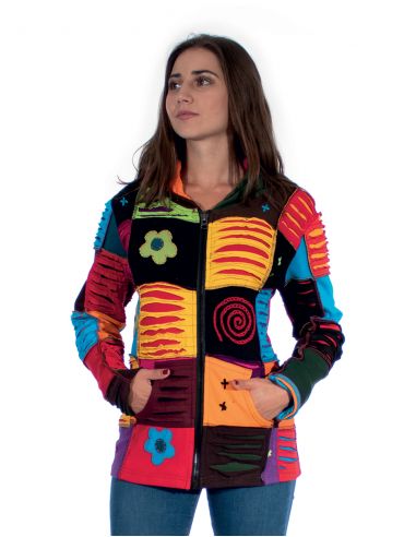 Chaqueta malla algodon patchwork con capucha