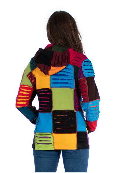 Chaqueta malla algodon patchwork con capucha