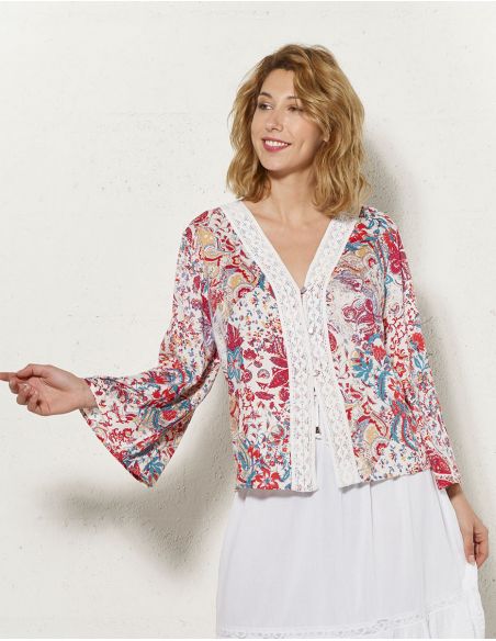 Chaqueta viscosa mangas largas estampado romantico