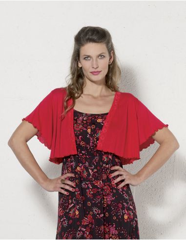 Bolero malla 95% viscosa 5% elastano mangas cortas con encaje