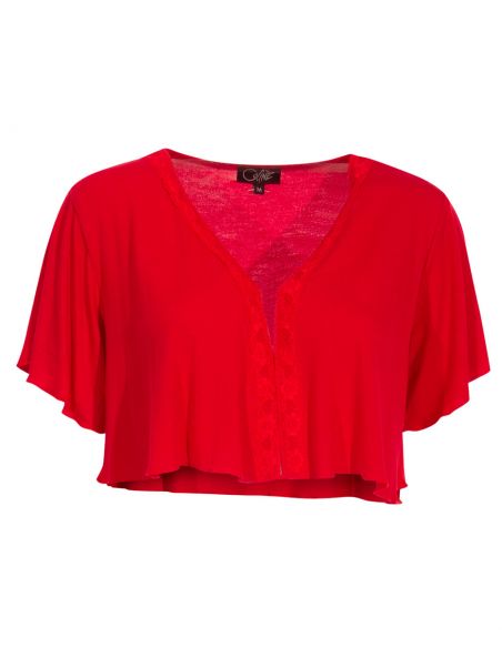 Bolero malla 95% viscosa 5% elastano mangas cortas con encaje