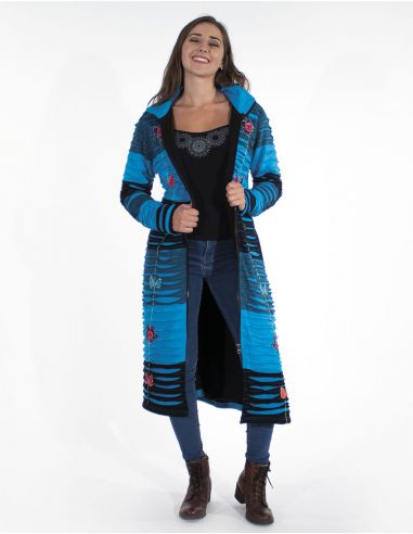 Abrigo malla algodon bordado patchwork doblado polar cuello oficial 
