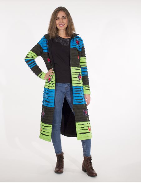 Abrigo malla algodon bordado patchwork doblado polar cuello oficial 