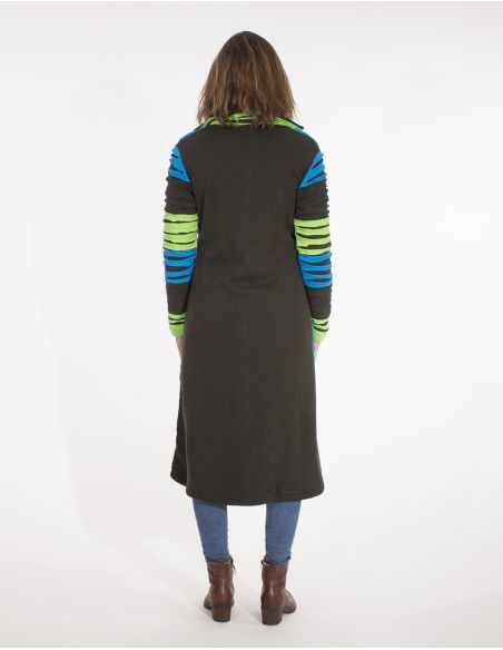 Abrigo malla algodon bordado patchwork doblado polar cuello oficial 