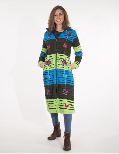 Abrigo malla algodon bordado patchwork doblado polar cuello oficial 