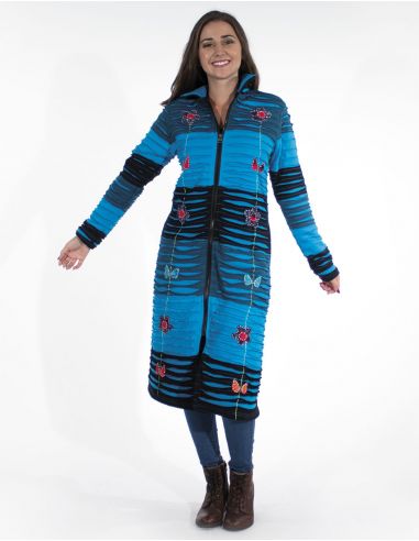 Abrigo malla algodon bordado patchwork doblado polar cuello oficial 