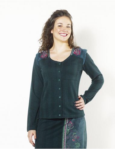 Chaqueta malla 63% poliéster 32% viscosa 5% elastano bordada