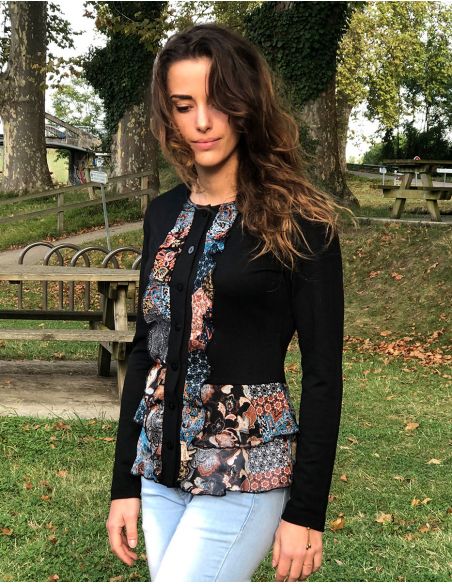 Chaqueta malla 95% poliéster 5% elastano con volantes estampado patchorient