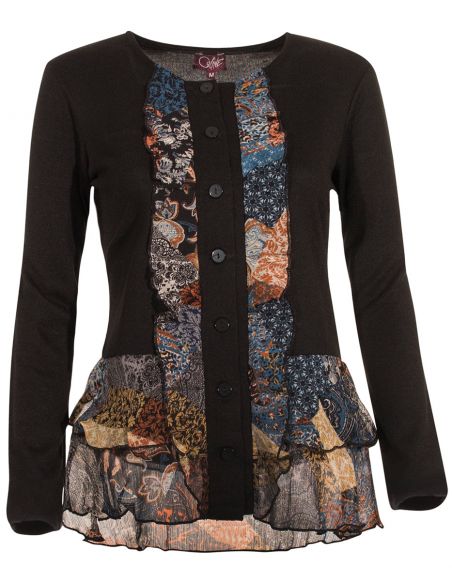 Chaqueta malla 95% poliéster 5% elastano con volantes estampado patchorient