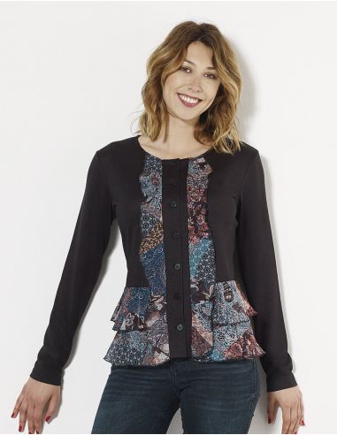 Chaqueta malla 95% poliéster 5% elastano con volantes estampado patchorient