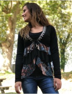 Chaqueta malla 95% poliéster 5% elastano con volantes estampado patchorient