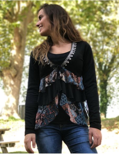 Chaqueta malla 95% poliéster 5% elastano con volantes estampado patchorient