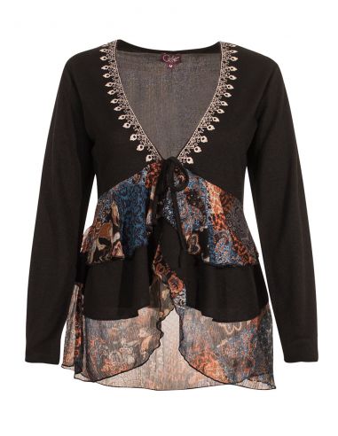 Chaqueta malla 95% poliéster 5% elastano con volantes estampado patchorient