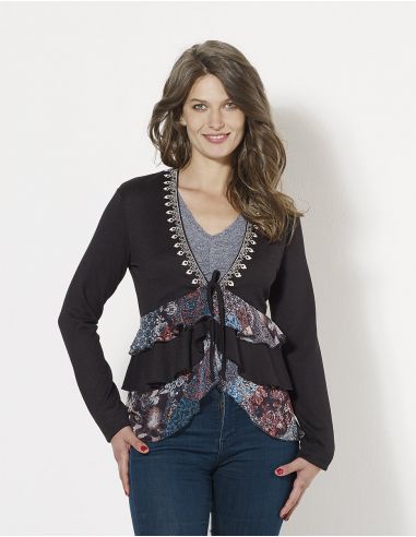 Chaqueta malla 95% poliéster 5% elastano con volantes estampado patchorient